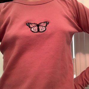 Brandy Melville Pink Butterfly Long Sleeve